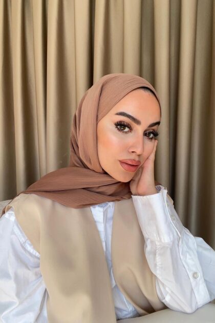 İthal Medine İpeği Krinkıl Şal - Sütlü Kahve - Organic ScarfsOrganic Scarfs