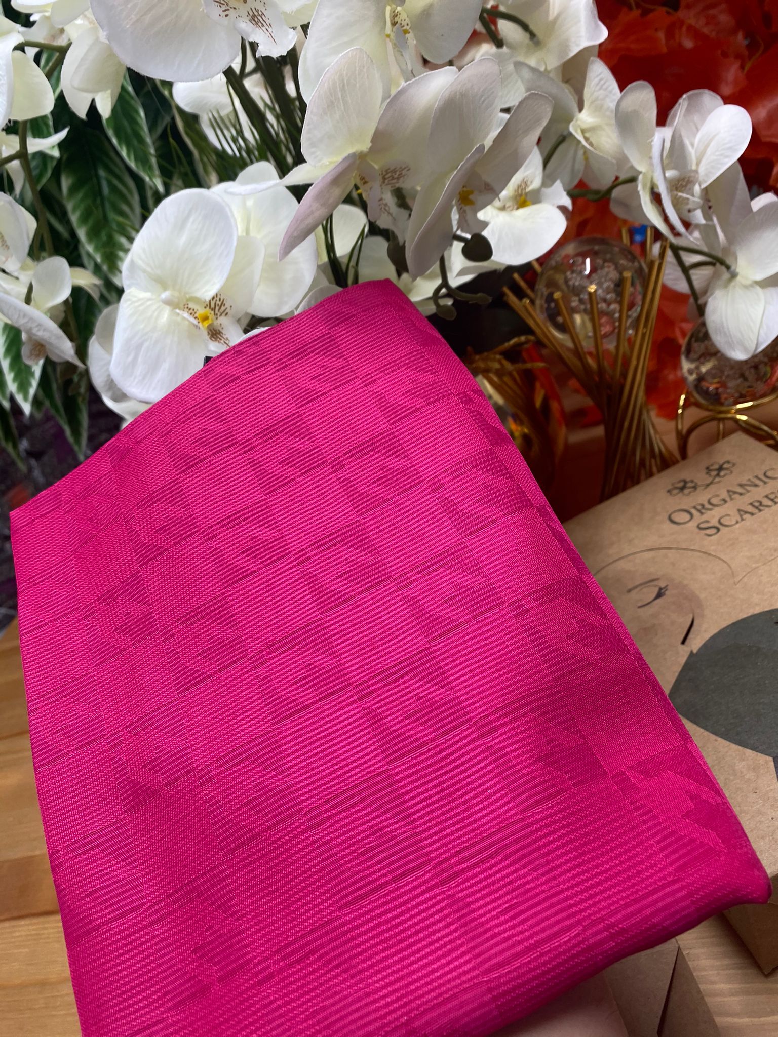 Kazayağı Damalı Desen Pamuk İpek Jakar Şal - Fuşya - Organic ScarfsOrganic Scarfs