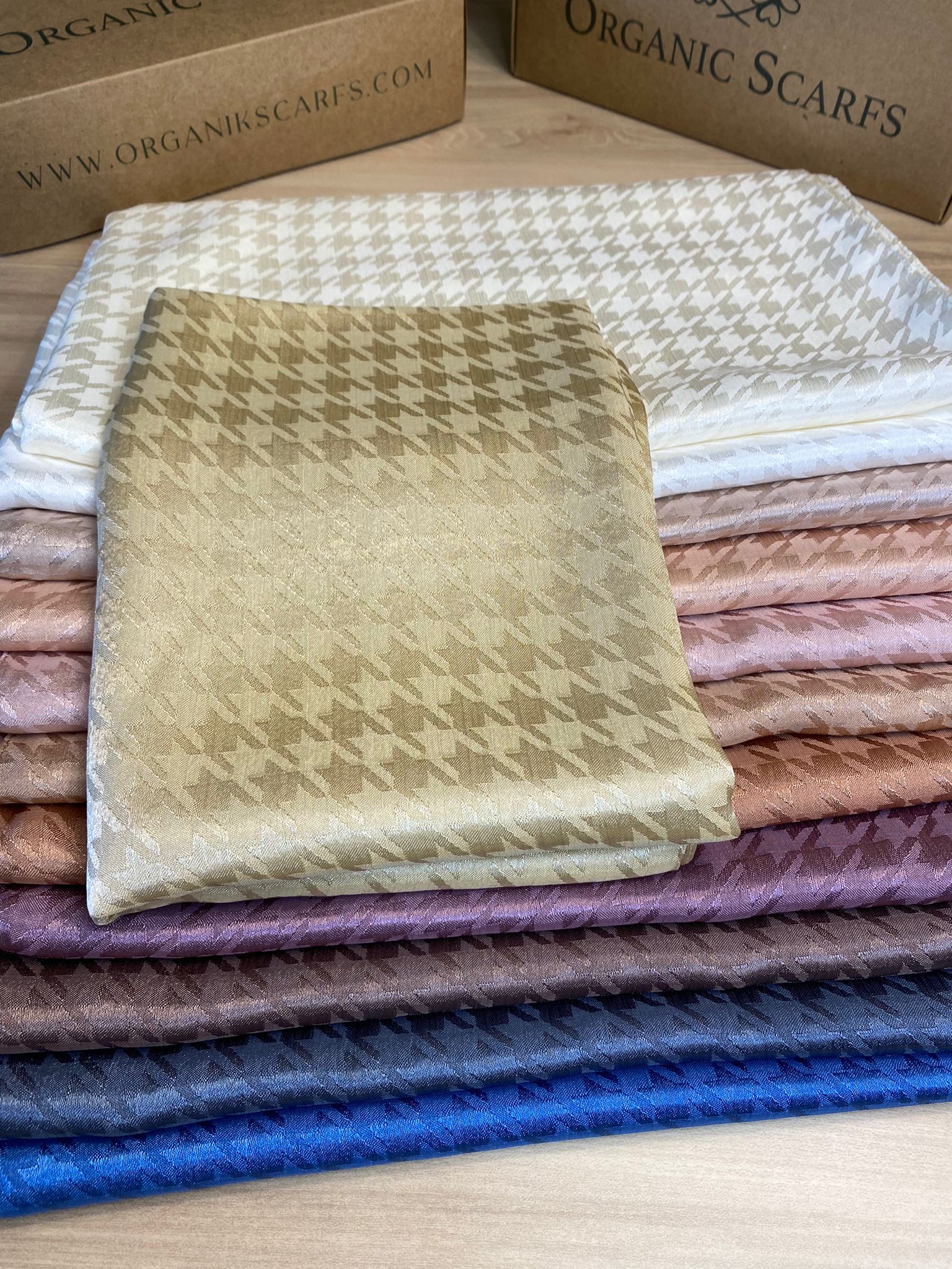 Kazayağı Desen İpeksi Jakar Şal - Bej - Organic ScarfsOrganic Scarfs
