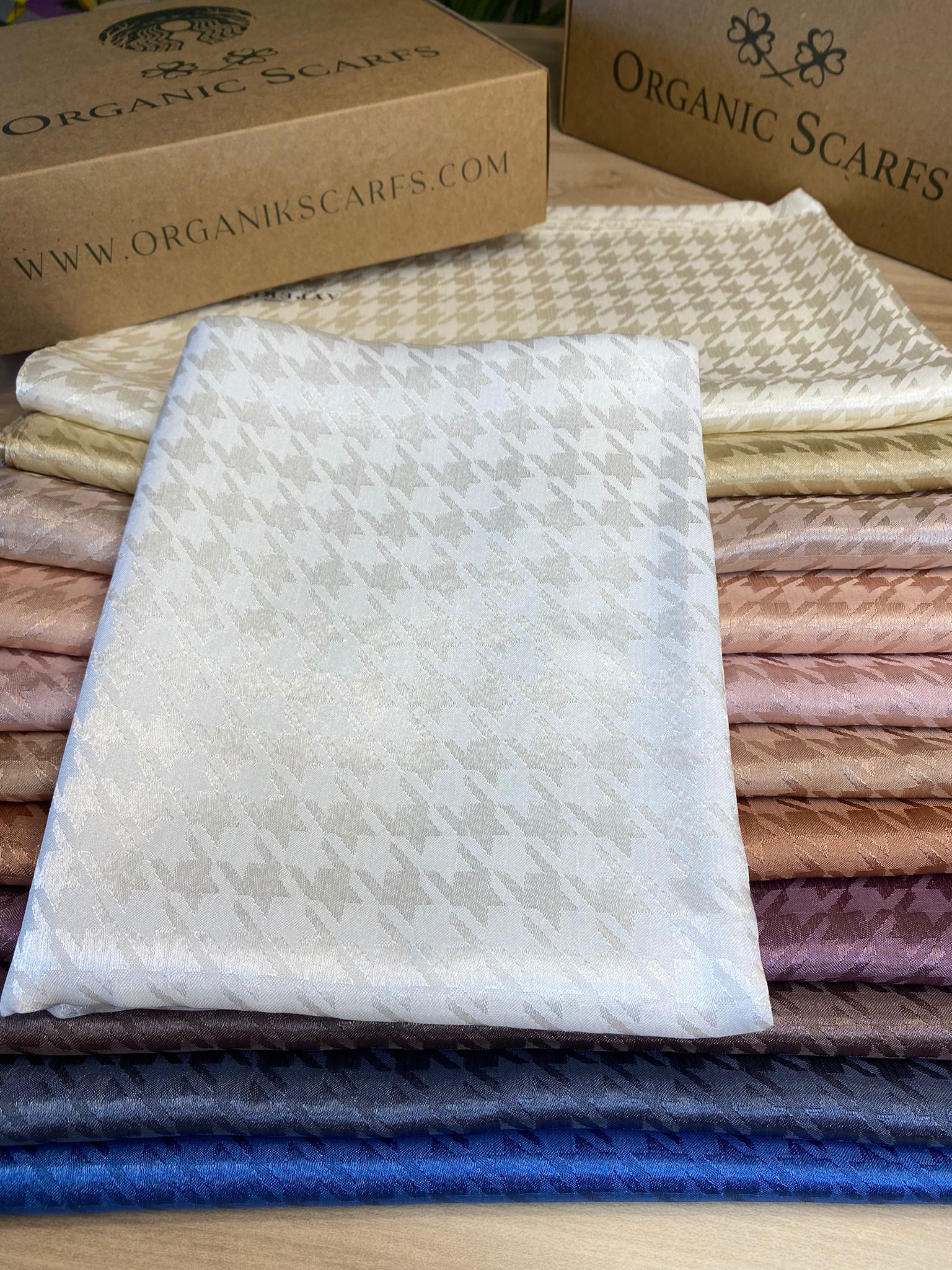 Kazayağı Desen İpeksi Jakar Şal - Ekru - Organic ScarfsOrganic Scarfs