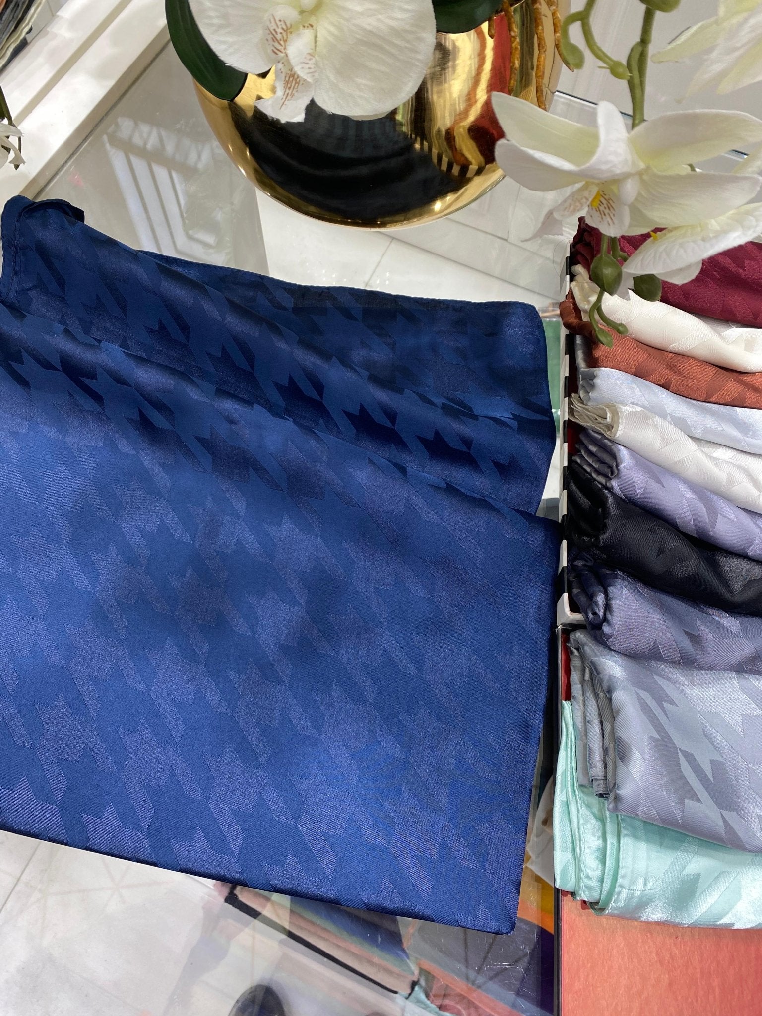 Kazayağı Desen Jakar Şal - Lacivert - Organic ScarfsOrganic Scarfs