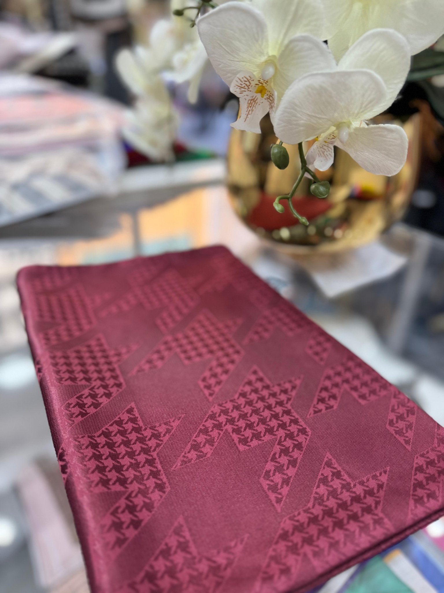 Kazayağı Minimal Desen Jakar Şal - Bordo - Organic ScarfsOrganic Scarfs