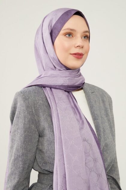 LEVİDOR Monogram Şal 17657 - Lavanta - Organic ScarfsOrganic Scarfs