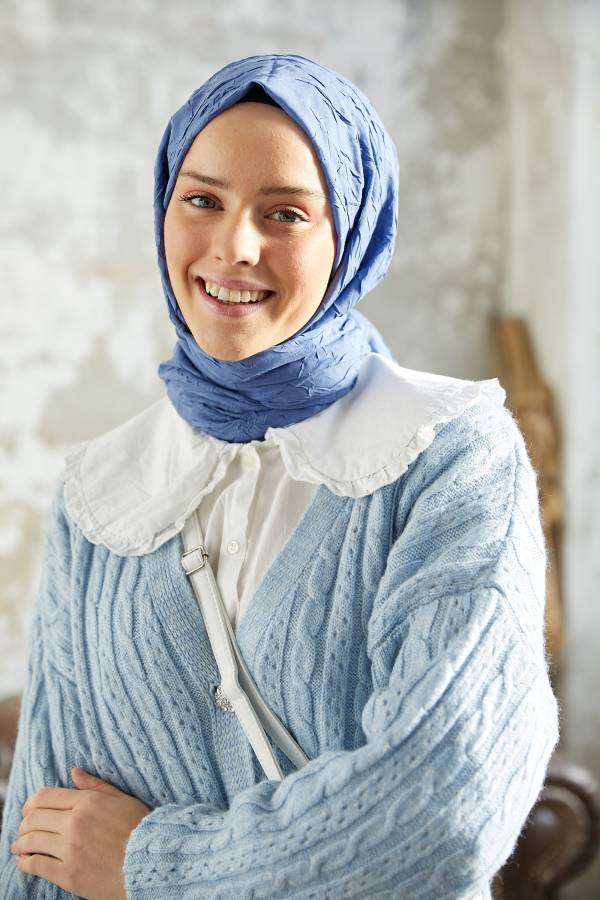 Organic Scarfs Bambu Kraş Şal Modeli - Mavi