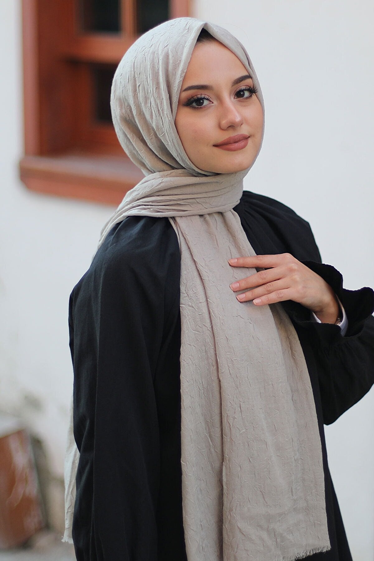 Organic Scarfs Bambu Kraş Şal Modeli - Taş - Organic ScarfsOrganic Scarfs