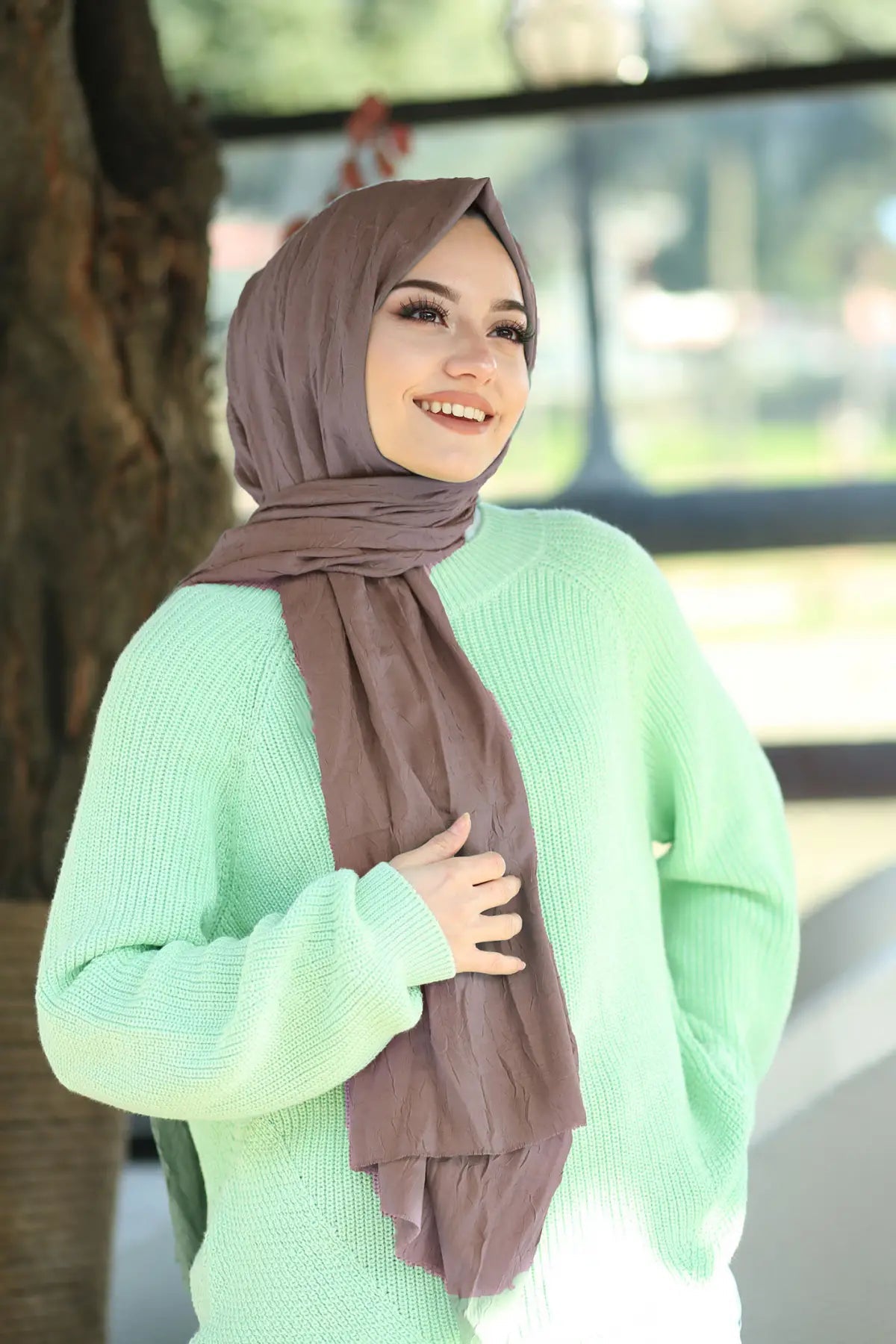 Organic Scarfs Bambu Kraş Şal Modeli - Toprak - Organic ScarfsOrganic Scarfs