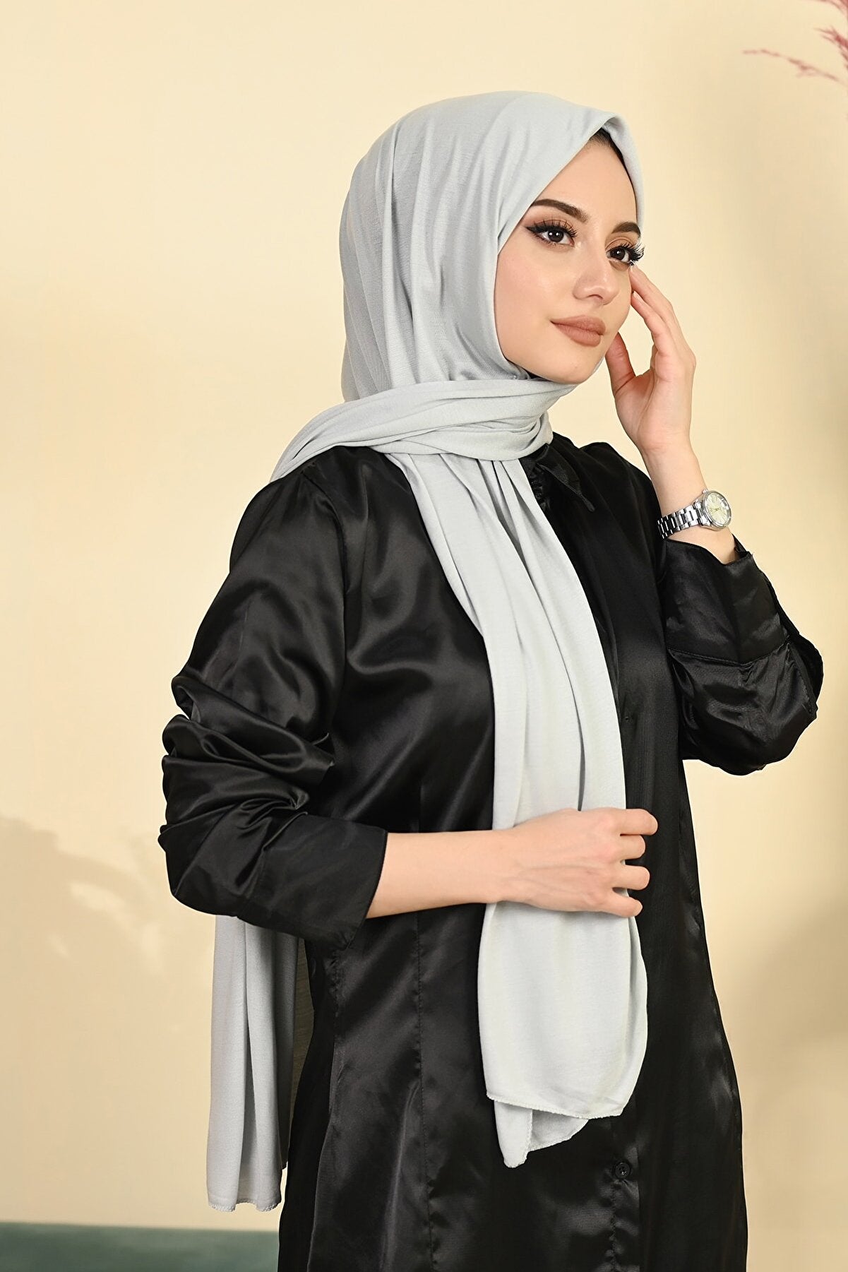 Organic Scarfs Tesettür Penye Şal Hijap Modeli - Gri - Organic ScarfsOrganic Scarfs
