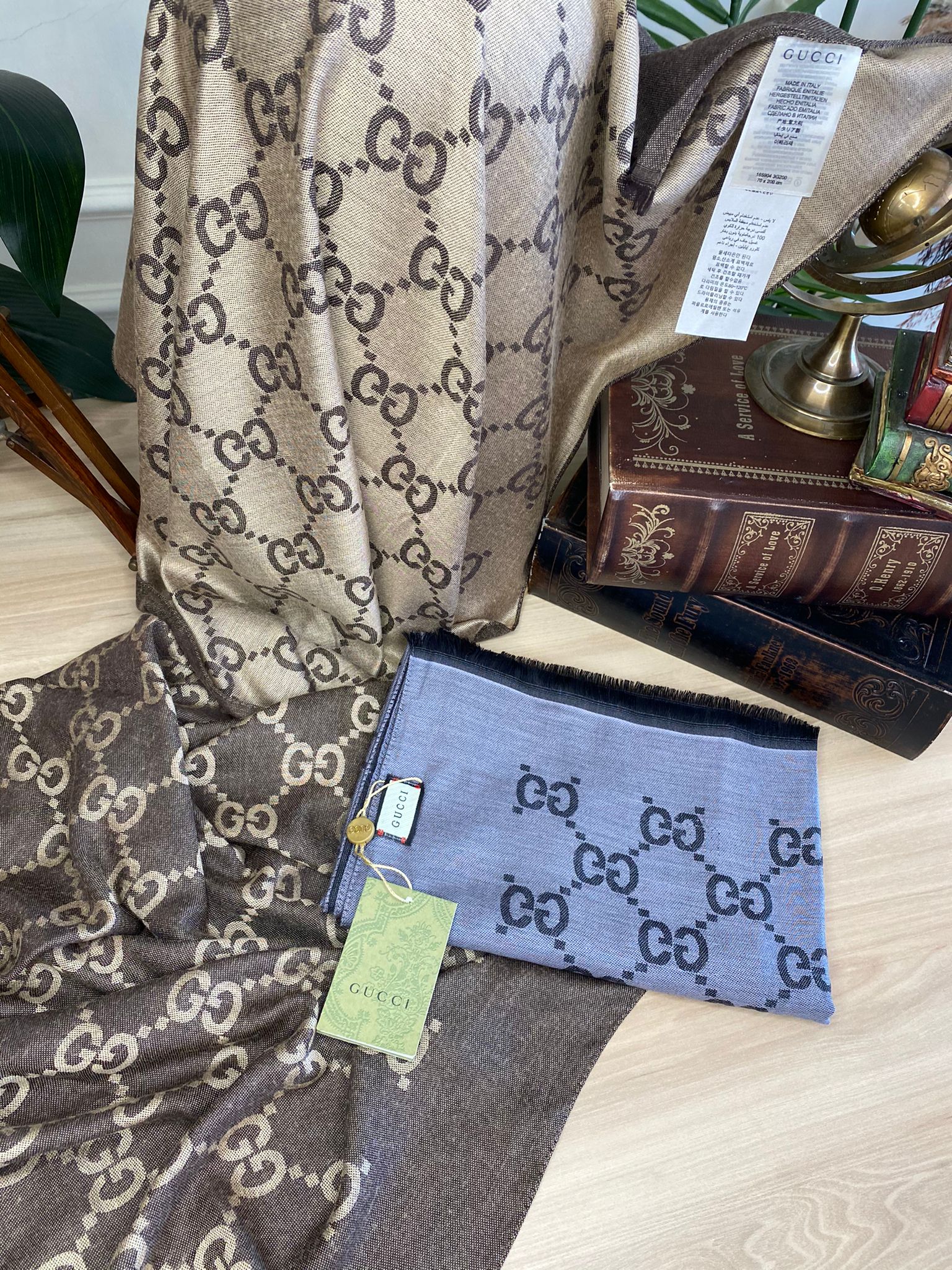 Orjinal Yün İpek A Kalite Çift Taraflı Marka Şal - Füme - Organic ScarfsOrganic Scarfs