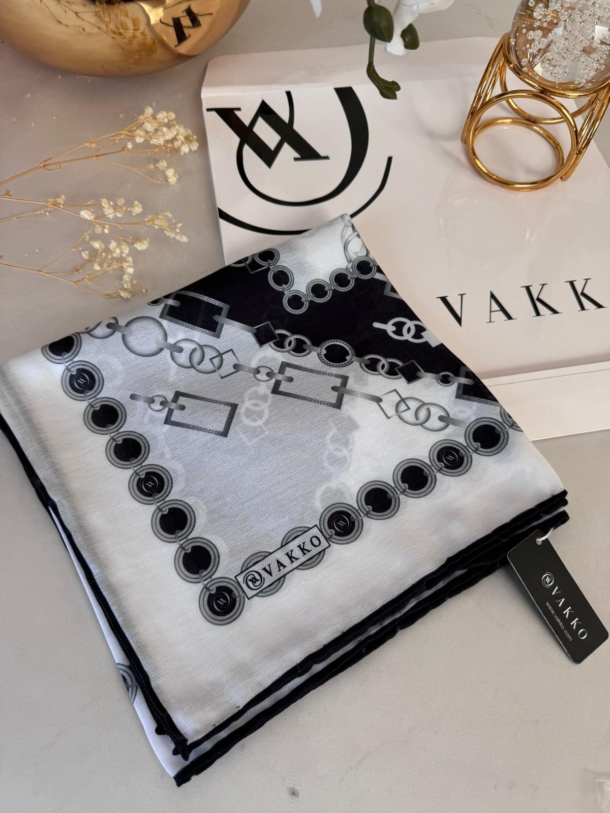 Vakko Zincir Desen Soft Eşarp 610146 - Siyah Gri