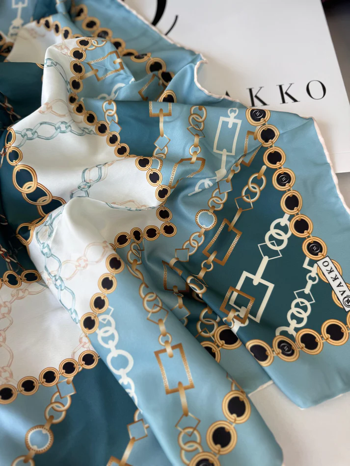 Vakko Zincir Desen Twill Eşarp 44127 - Turkuaz