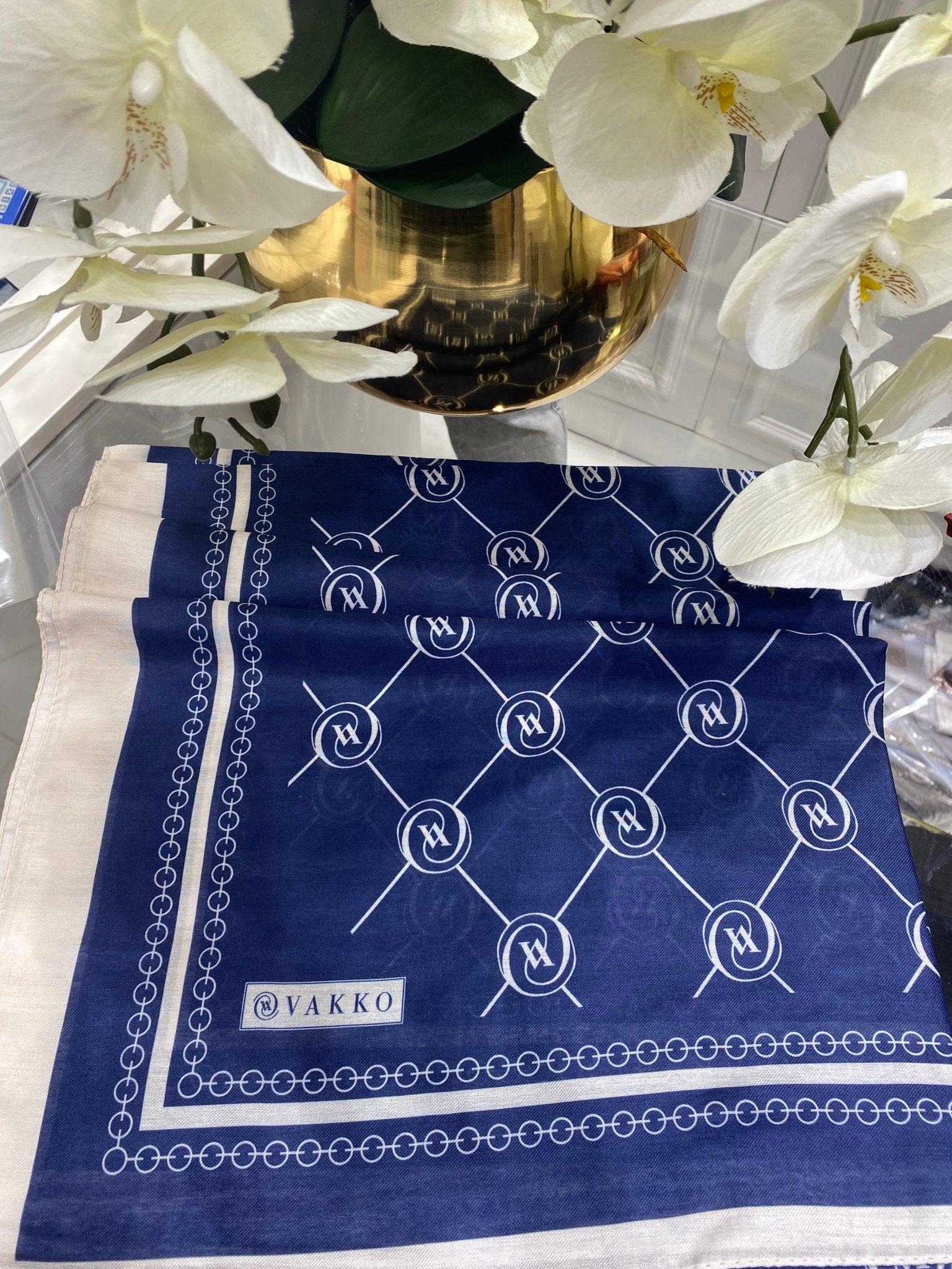 Vakko Desen Pamuk Soft Şal - Lacivert - Organic ScarfsOrganic Scarfs