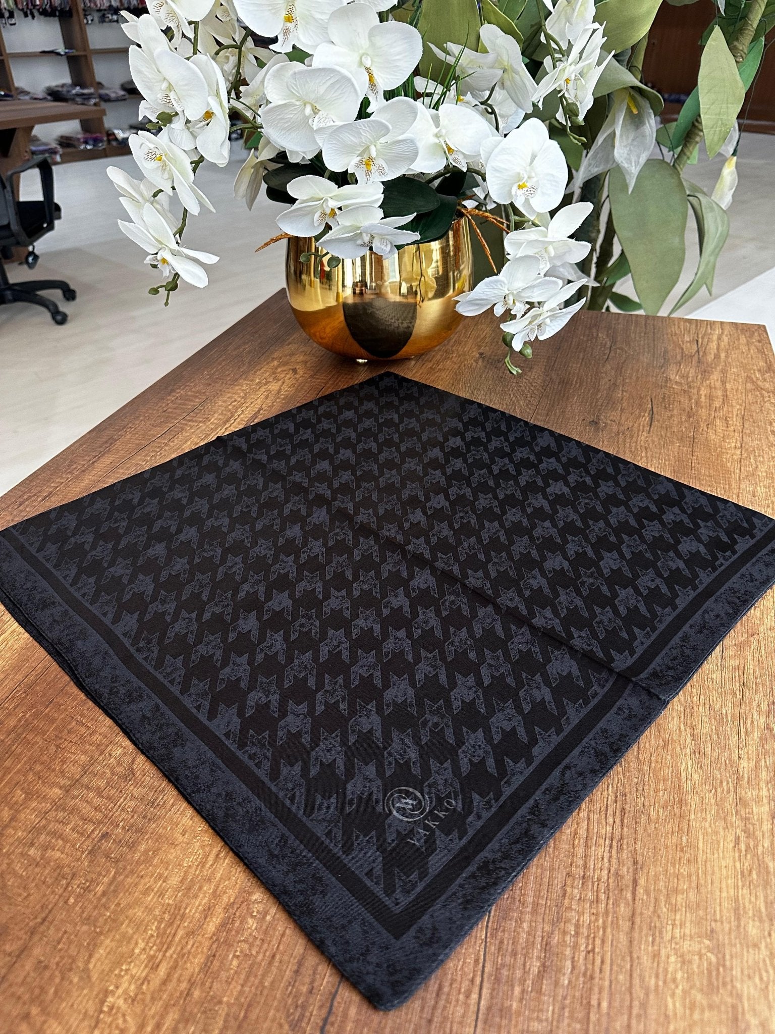 Vakko Kazayağı Desen Eşarp - Siyah - Organic ScarfsOrganic Scarfs