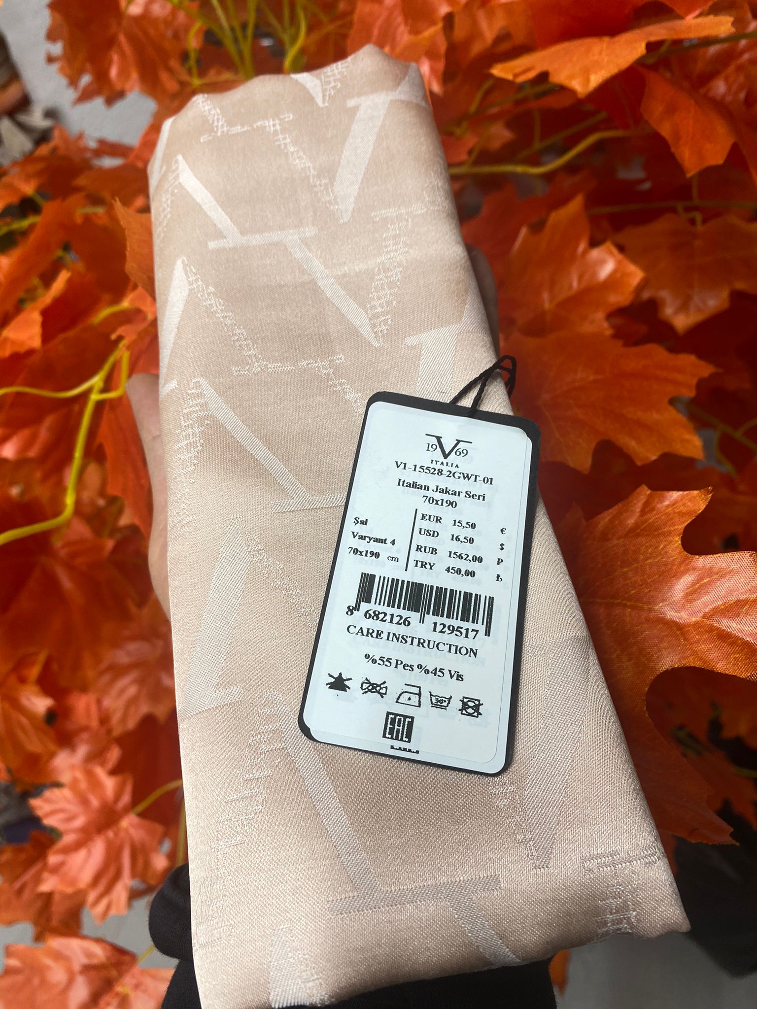 Versace 19v69 İtalia Çift Taraflı Jakar Şal - Pamuk Şekeri - Organic ScarfsOrganic Scarfs