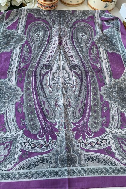 Etnik desen pamuk soft şal-321654 LEYLAK/GRİ