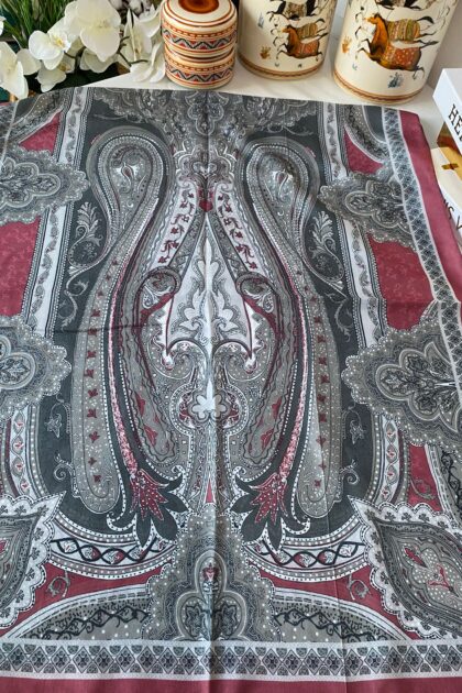 Etnik desen pamuk soft şal-321654 VİŞNE/GRİ