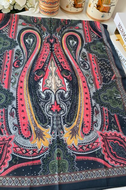 Etnik desen pamuk soft şal-321654 SİYAH/PEMBE