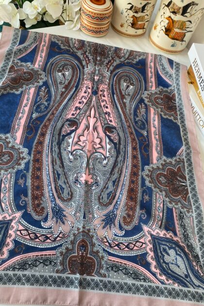 Etnik desen pamuk soft şal-321654 LACİVERT/PUDRA