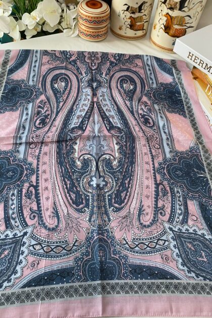 Etnik desen pamuk soft şal-321654 PUDRA PEMBE/GRİ