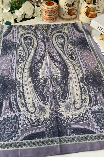 Etnik desen pamuk soft şal-321654 LİLA/KREM