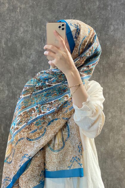 ETRO VUAL İPEK ŞAL 36987 -açık indigo/altın