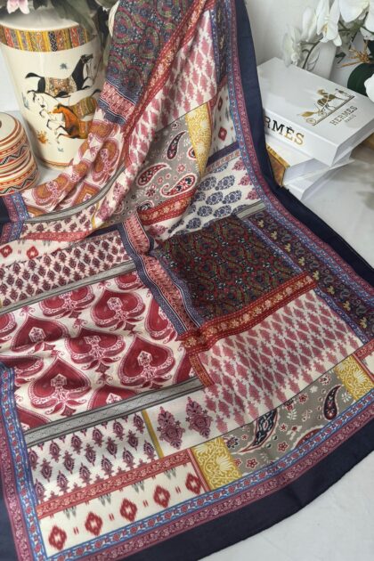 Etnik Desen Pamuk Soft Şal 83923 - Siyah/Kırmızı