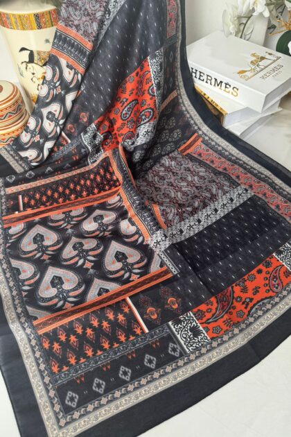Etnik Desen Pamuk Soft Şal 83923 - Siyah