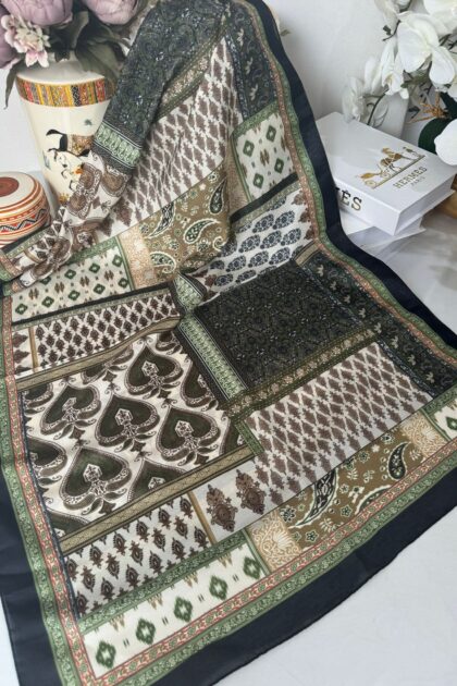 Etnik Desen Pamuk Soft Şal 83923 - Yeşil