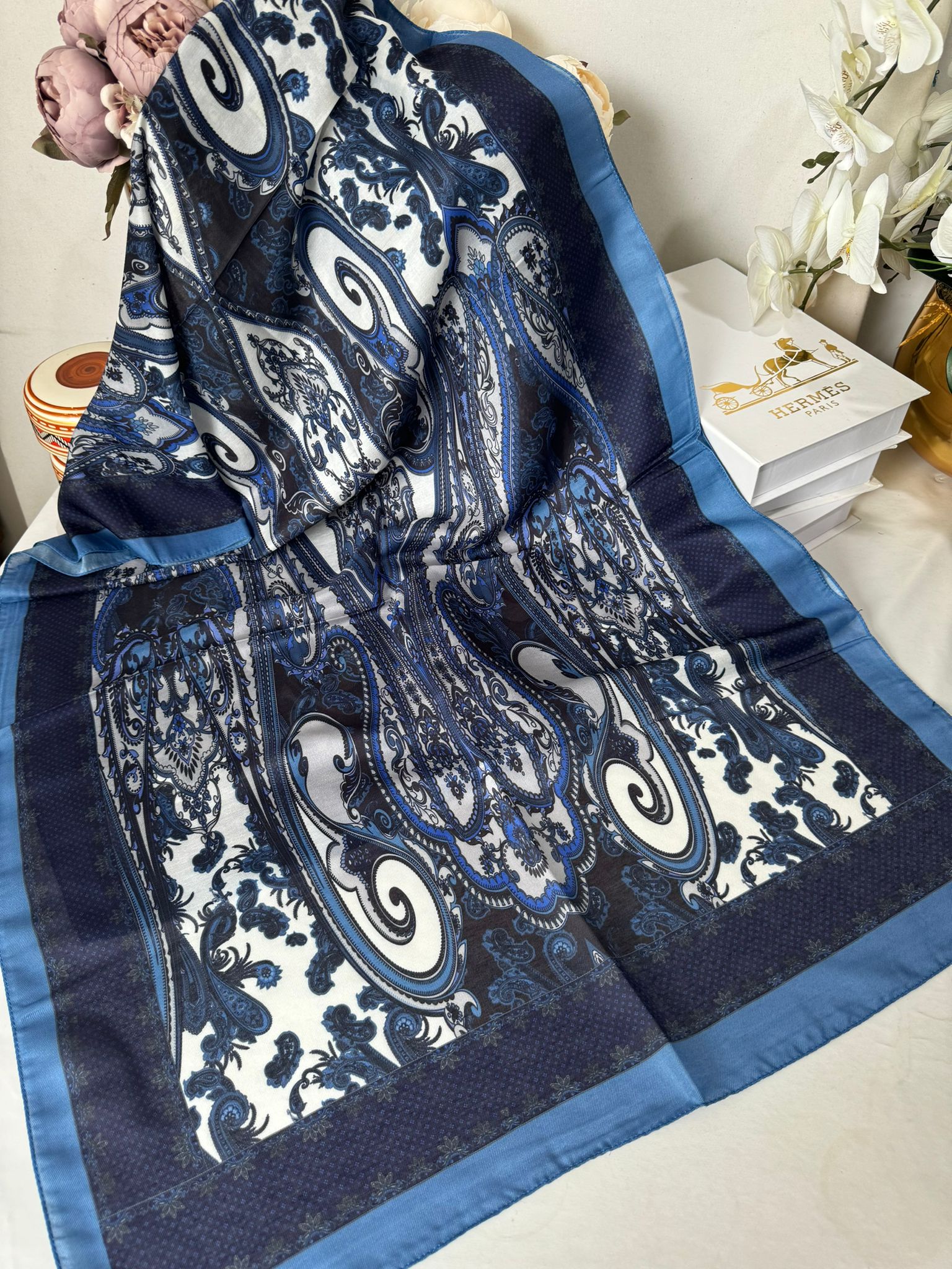 Etnik Desen Pamuk Soft Şal 83925 - İndigo