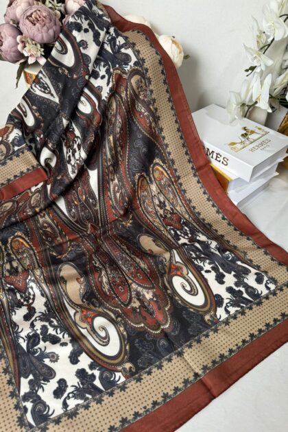 Etnik Desen Pamuk Soft Şal 83925 - Kiremit