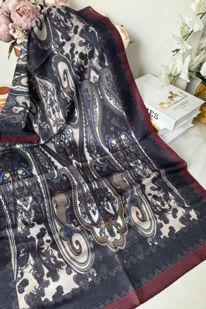 Etnik Desen Pamuk Soft Şal 83925 - Siyah/Bordo