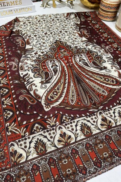 etnik hint deseni pamuk ipek şal -313131 Kiremit/bordo