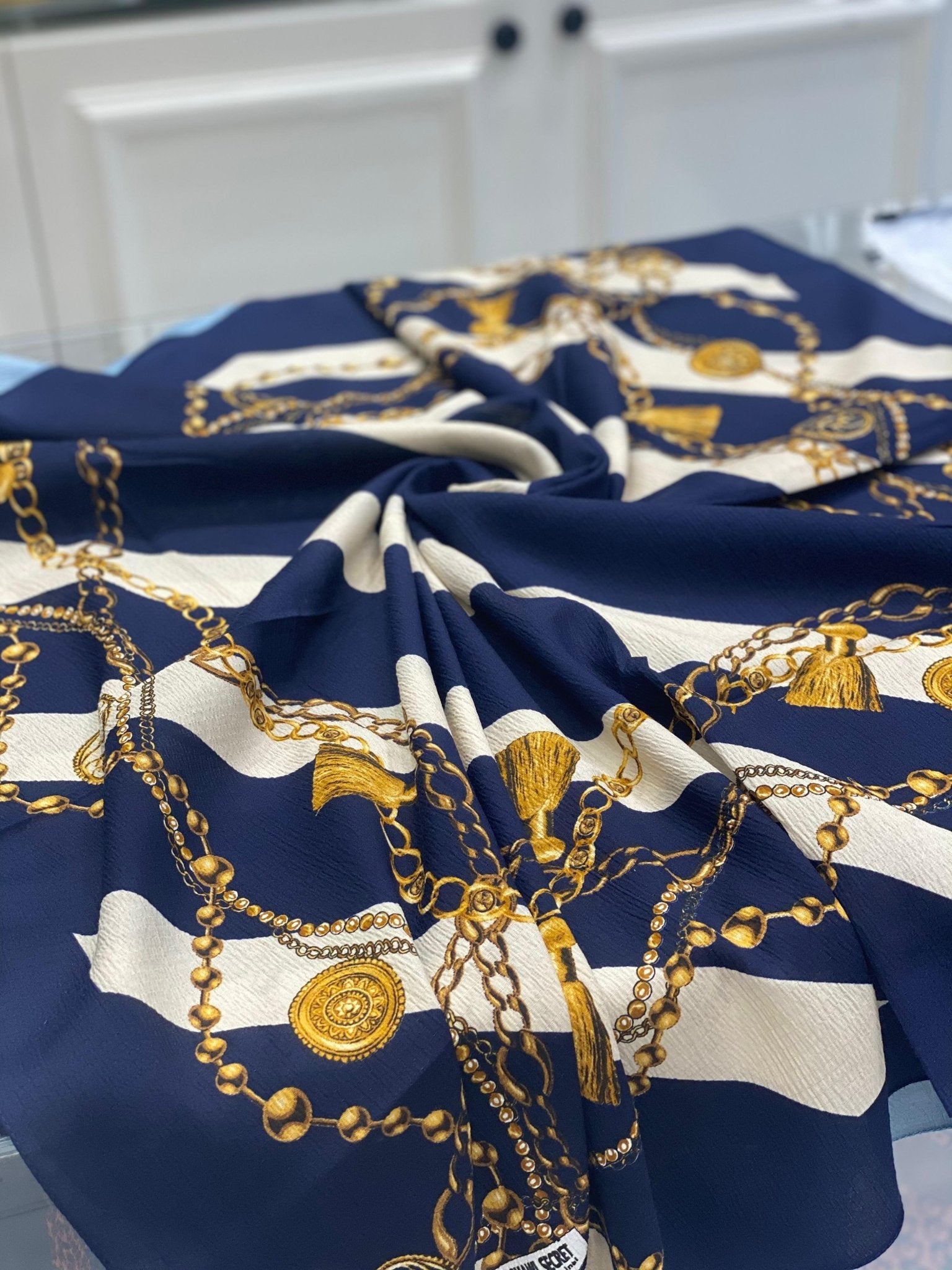 Zincirli Desen Mio Cazz Eşarp - Lacivert - Organic ScarfsOrganic Scarfs