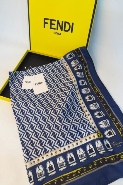 İthal Full Set Kutulu Fendi Pamuk İpek Şal - Lacivert